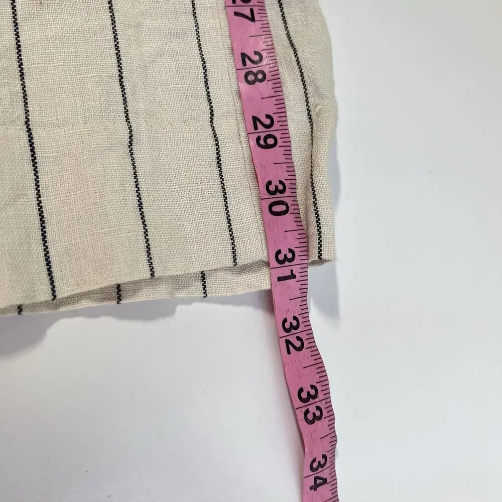 Banana Republic 100% Linen Pants Women 6L Long Tall Striped Wide Leg Pleated